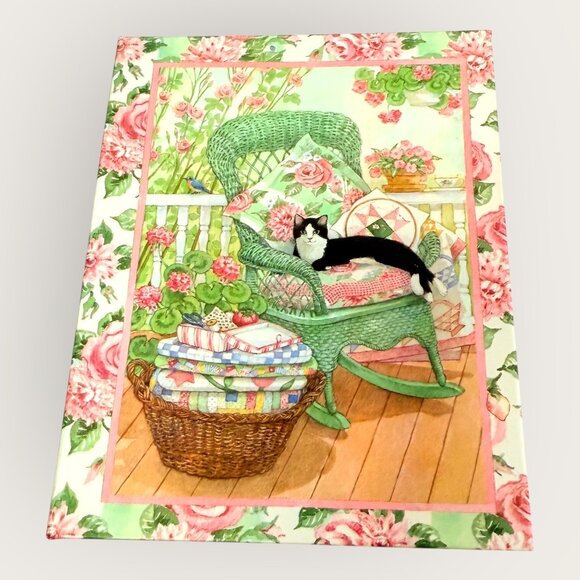 Vintage Cat Quilts Flowers Chair Themed 12 Note Cards Envelopes Set - Picture 1 of 3
